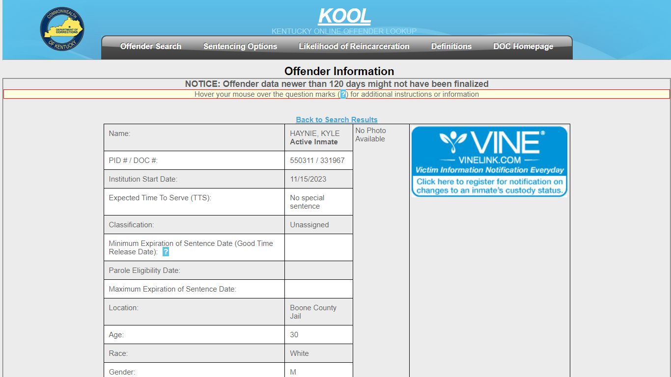 Offender Information - Kentucky Department of Corrections - Offender ...